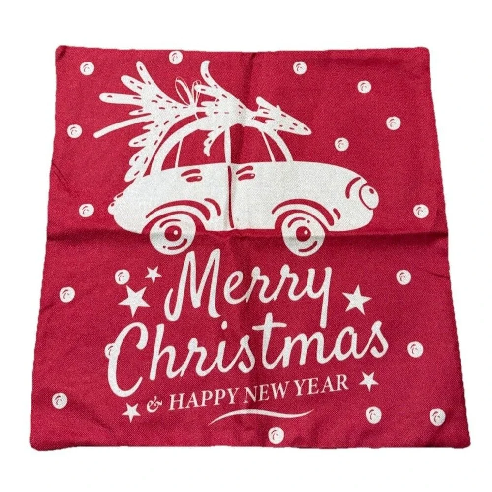 Christmas Tree Car Pillow Cover 17.5x17.5 Merry Christmas Holiday Decor